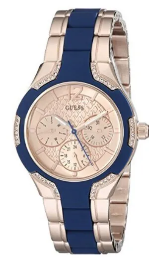 Guess Rose Gold & Blue 36mm Multifunction Stainless Steel Women's Watch U0556L5