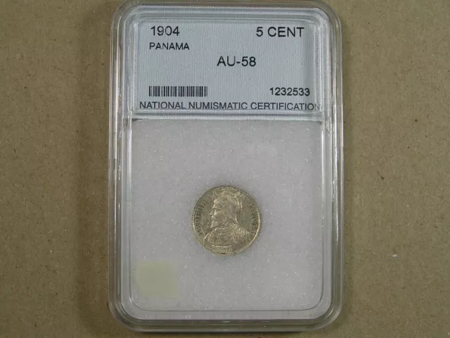1904 Panama 5 Centesimos .900 Silver Coin KM-2, nice high grade 2.5 gr 17.9 mm 3