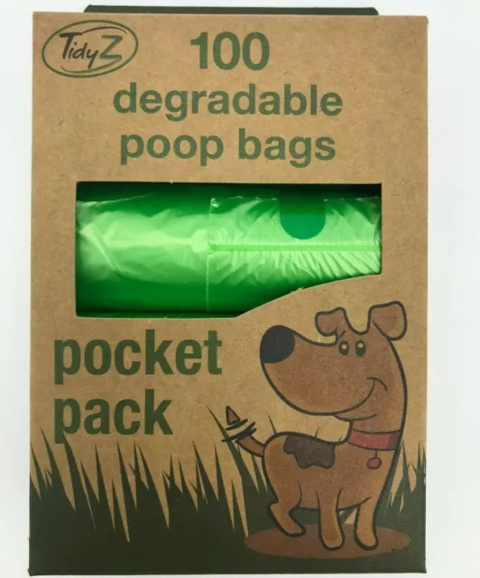 Tie100 DEGRADABLE Tidyz Dog Poo Poop Bags Tie Handles Green Strong Refill Rolls