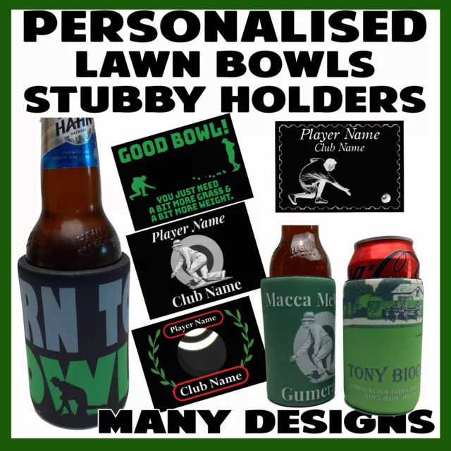 Lawn Bowls Stubby Holder Personalised Stubbie Holders present Bowl Birthday Gift