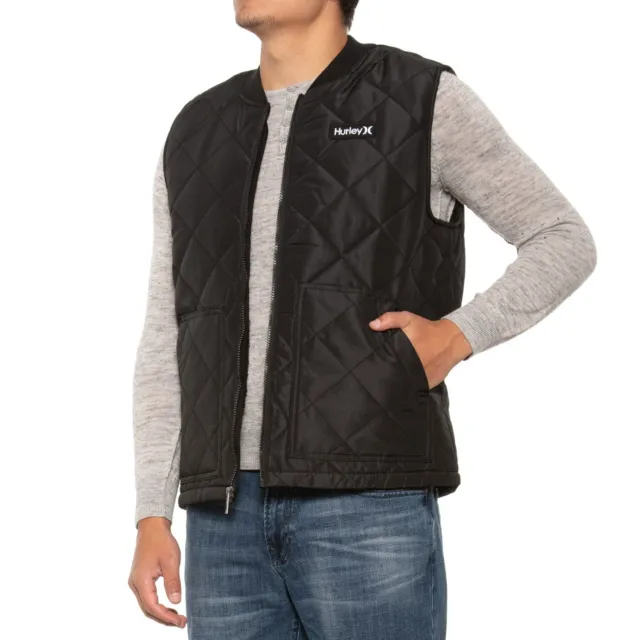 HURLEY Black MALONE Quilted Thermal Wall Sherpa Lined VEST Jacket Mens LARGE NEW