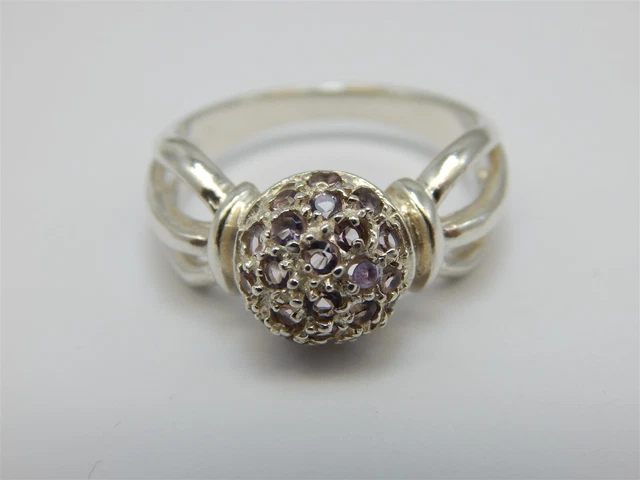 Purple Cz Cluster Sterling Silver 925 Split Shank Band Ring Size: 7.5