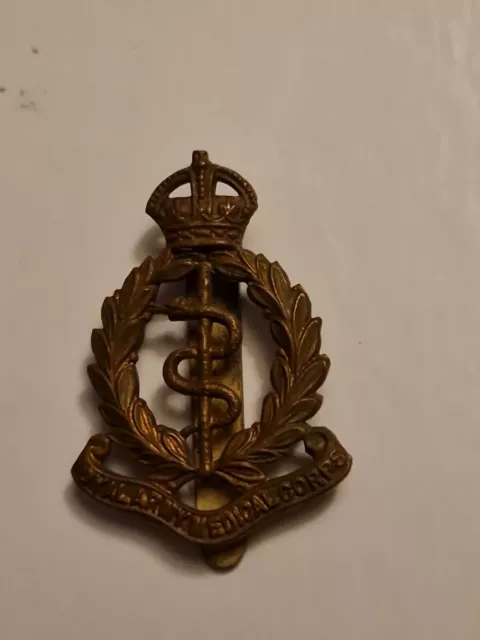 Royal Army Medical Corps Kappe Abzeichen-Messing-Schieber-Könige Krone