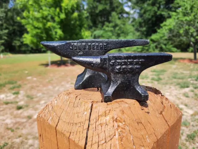Two Styles John Deere Black Cast Iron Anvil Mini Salesman Sample Blacksmith