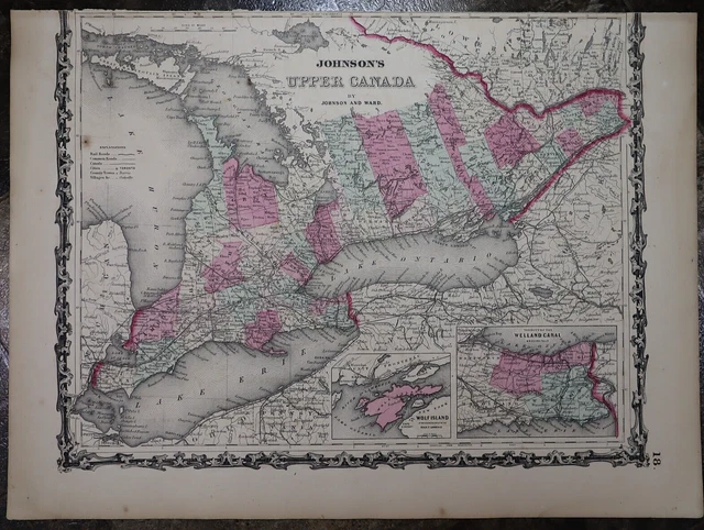 1862 Johnson's Atlas Map ~ ONTARIO, LAKE ERIE ~(14x18)   Free S&H  -#858