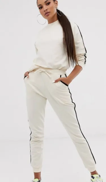 White tracksuit sweat / basic jogger tie waist with contrast binding uk18 rrp£25