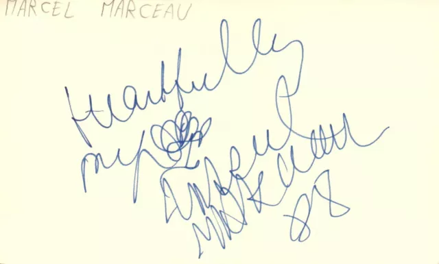 Marcel Marceau French Actor Mime Autographed Signed Index Card JSA COA