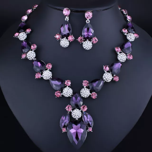 Luxury Crystal Rhinestone Bridal Wedding Jewelry Set Necklace Earrings for Women