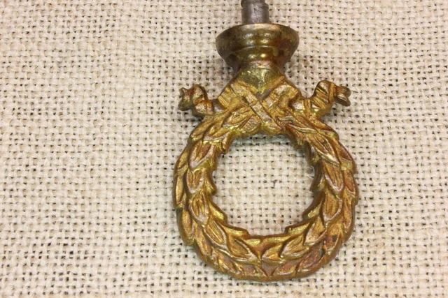 old Plant Hook Wreath Ring Ceiling Bird Cage Hanger rustic tarnished BRASS 2