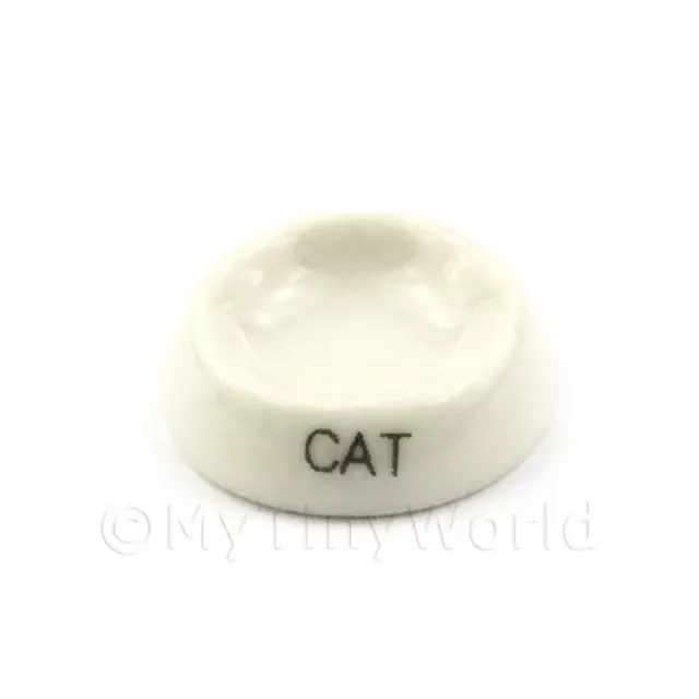 Miniatura para Casa de Muñecas Blanco Hecho a Mano Tazón Cerámica Gato