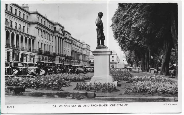 SCARCE OLD R/P POSTCARD - DR. WILSON STATUE - CHELTENHAM Vintage Cars  C.1939