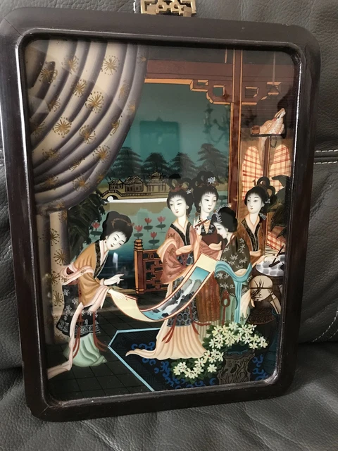 ANCIENNE VITRINE SOUS Verre Oeuf Peint Mains Chinois