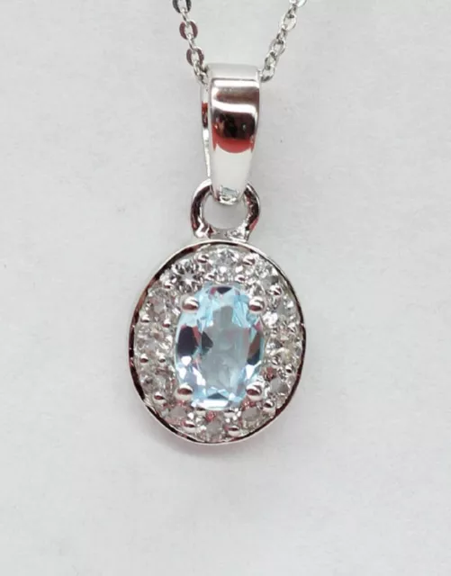 Noble 0,8 Carat Topaze Bleu Blanche Pendentif 925 Argent Collier Edelstein