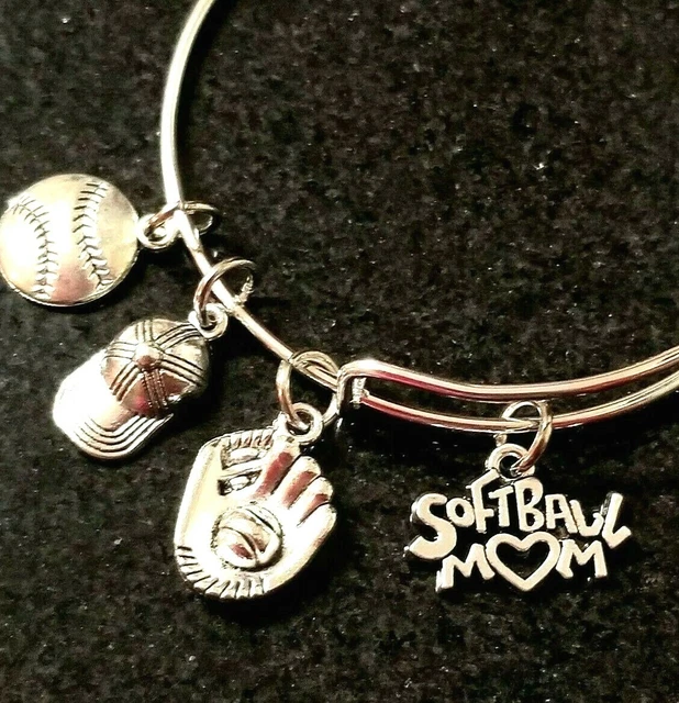 SOFTBALL MOM Charm Bracelet Softball Jewelry Sports Mom Softball Mom Gift