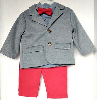 Wonder Nation NWT 3-6M Boys 4 pc Suit Set Knit Blazer Button Shirt Bow and Pants