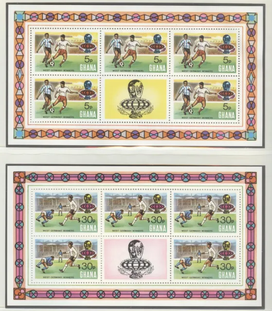Ghana World Championship Soccer Germany 1974 overprinted perf sheets of 5 MNH