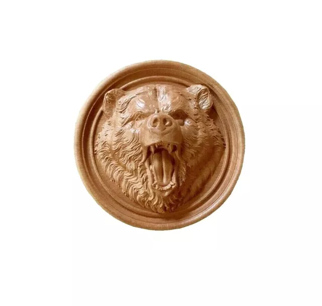 Solid Hardwood Bear Head in Round Frame