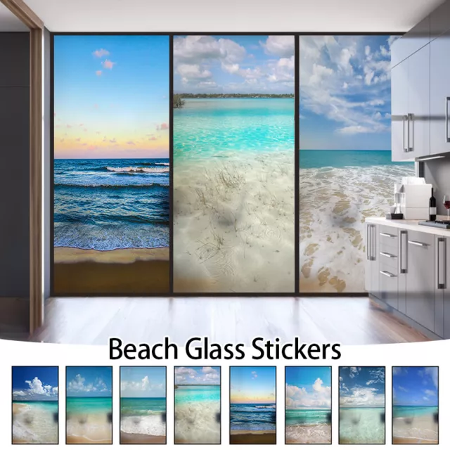 Static Cling Wave Beach Privacy Frosted Stained Window Film Flower Glass Sticker