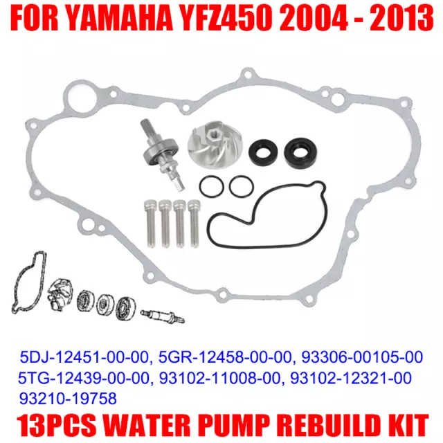 13* For Yamaha YFZ450 2004-13 Water Pump Impeller Shaft Gaskets Seal Bearing Kit