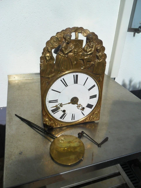 Balancier D'horloge Ancien ~ Laiton, émail, Fer ~ Fin 19ème ~ Pièce Détachée Horlogerie