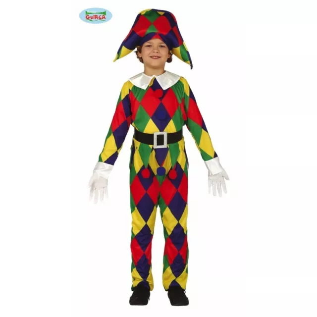 Costume Arlecchino Bambino Carnevale Vestito Lungo Guirca Unisex Colorato