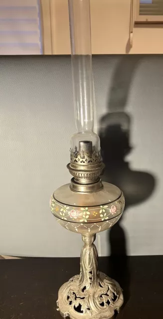 Lampe a Pétrole Ancienne avec Pied en Laiton Art Déco Hauteur 60 cm