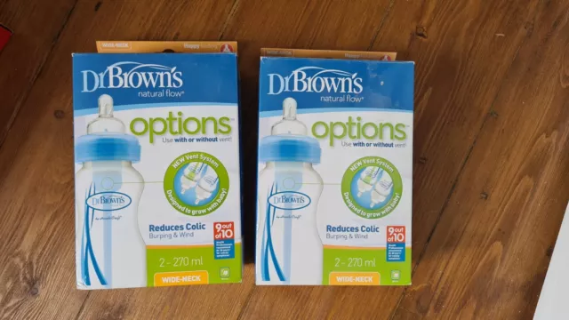 Brand New Dr Brown's Options+ Anti-Colic Wide Neck 270ml Baby Bottles - Set 4