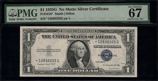 1935G $1 Silver Certificate FR-1616* Star Note PMG 67 EPQ Superb Gem Unc.