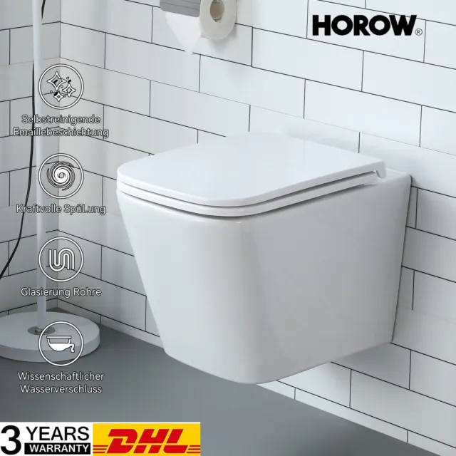 Spülrandloses Wand Hänge WC Spülrandlos Toilette Tiefspüler mit Sitz Softclose