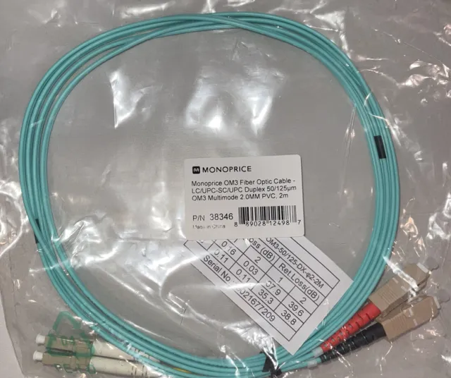 Monoprice OM3 Fiber Optic Cable - 2 Meter - LC/UPC-SC/UPC, Multi Mode, Duplex,