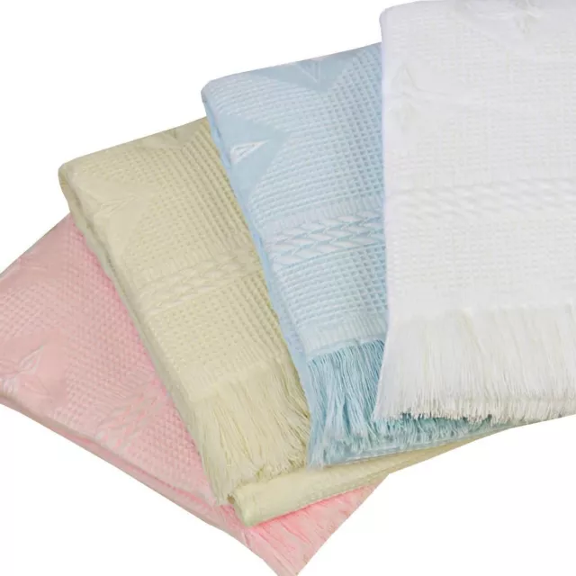 Babyprem Large Baby Shawl Blanket 122 X 122Cm White Cream Pink Blue Star Design