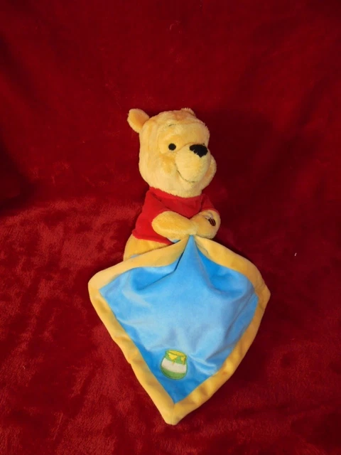 Doudou Disney Nicotoy Peluche Winnie Mouchoir Bleu Brodé Pot de Miel 25 cm