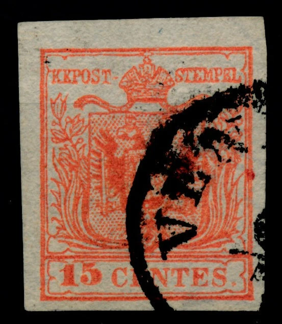 LOMBARDEI-VENETIEN 1850 15C, HP, Type III. Wz.! FARBFLECK! Schön und attraktiv!