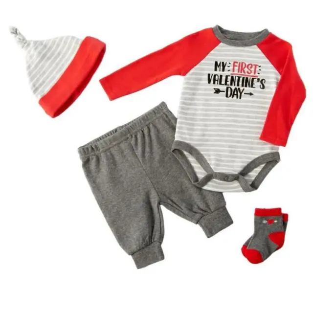 Baby Boys My First Valentine' s Day Layette Set outfit shirt pants hat socks NWT