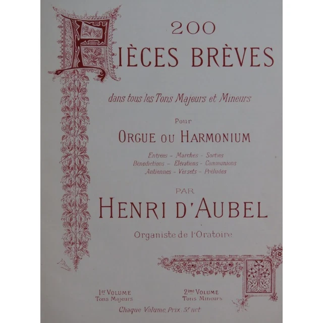 D'AUBEL Henri Pièces Brèves op 64 2e Vol Orgue ou Harmonium 1896