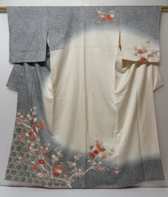 2105T07z1010  Japanese Kimono Silk TSUKESAGE Chrysanthemum Off-white