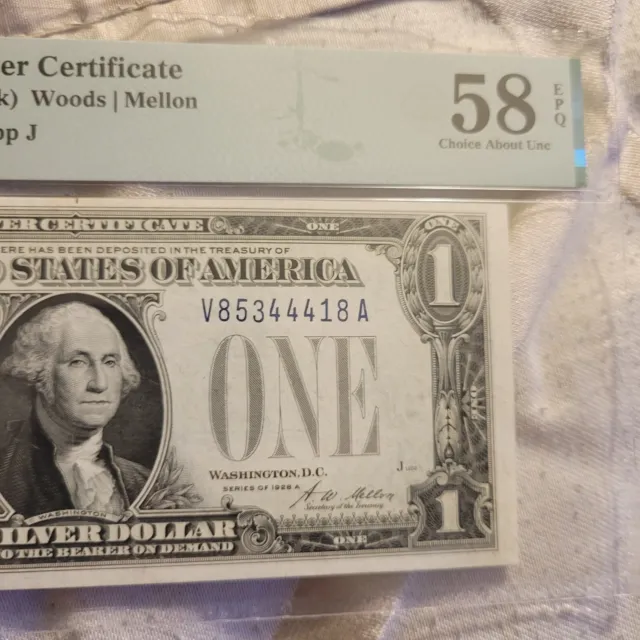 👀💎US Paper Money 1928 A $1 Funny Back Silver Certificate PMG 58 EPQ👀💎💥
