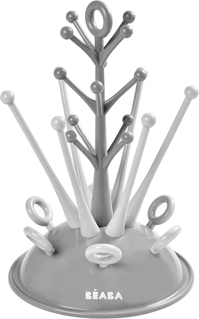 BEABA, árbol drenaje de biberones, gran capacidad 6 biberones y accesorios, gris
