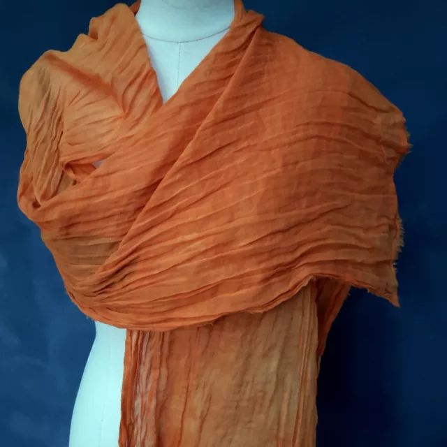 Orange Hand-Dyed Tie Dye Organic Cotton Scarf Shawl 21" X 73" VGUC 2