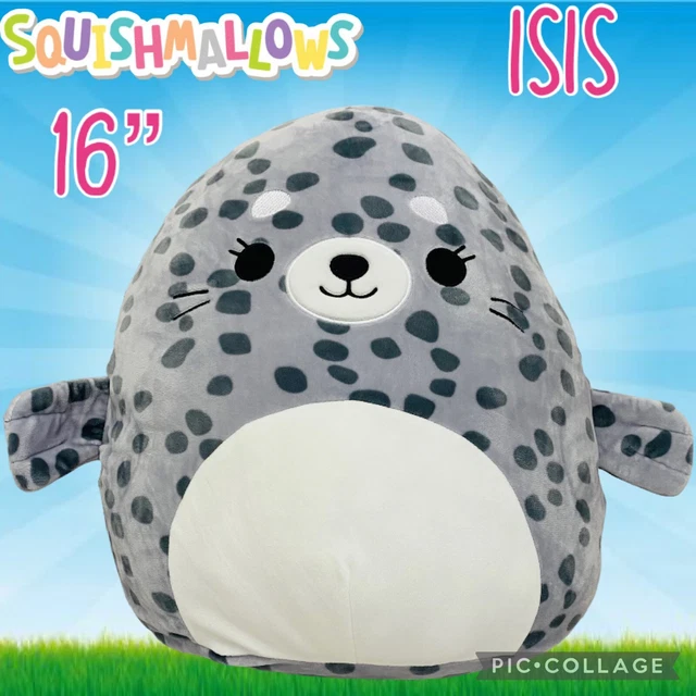 XL SQUISHMALLOW KELLYTOY 16" Isis Odile the Grey Spotted Seal Sea Life