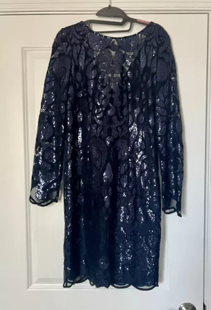 Laundry by Shelli Segal Women’s BLUE LACE DRESS WITH SEQUINS  Long Sleeve Sz M