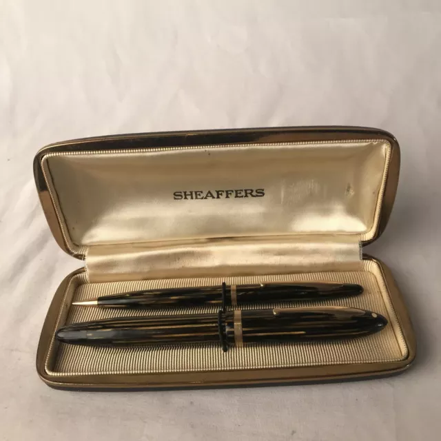 Sheaffer's Fountain White Dot Pen Gold Striated Pencil Body Vtg 1000 400 W Box