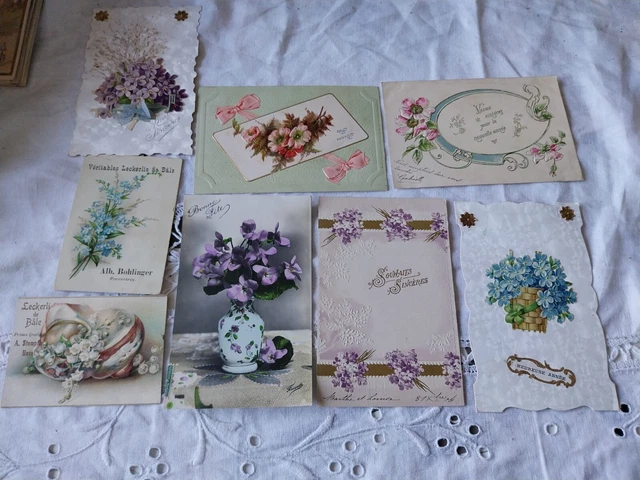 Charming Lot of 8 Antique Fantasy Postcards .Some with Emboss
