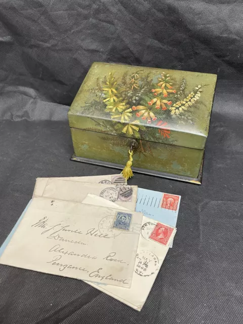 Papel pintado georgiano temprano victoriano escritura maché/cartas/caja de papelería