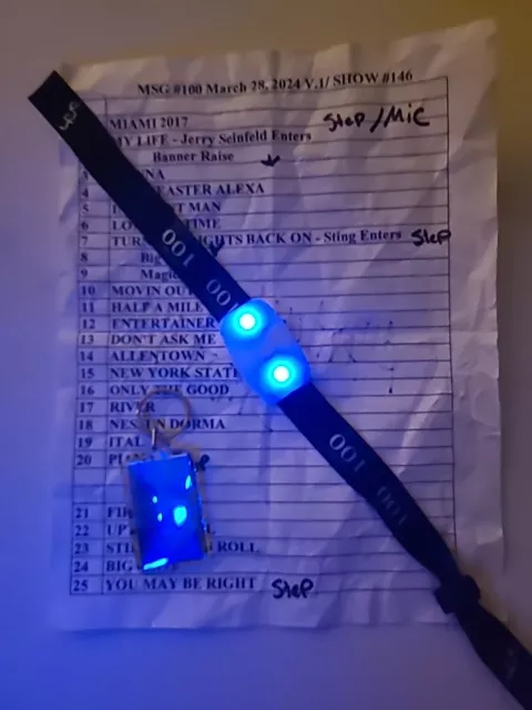 Billy Joel 100th Show MSG NYC Light Up Wristband 3/28/24 Setlist Keychain