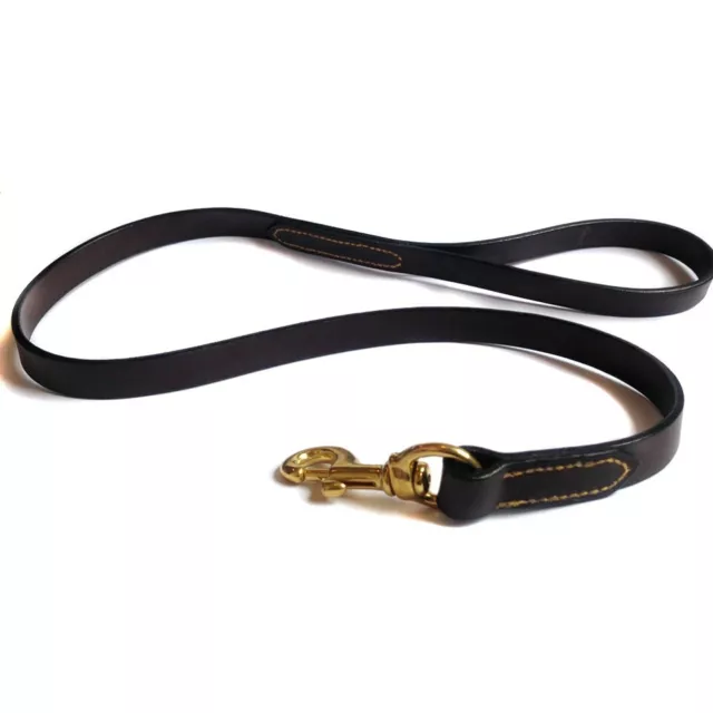 Handmade English Leather Dog Loop Lead in Brown or Black Brass Fittings Large