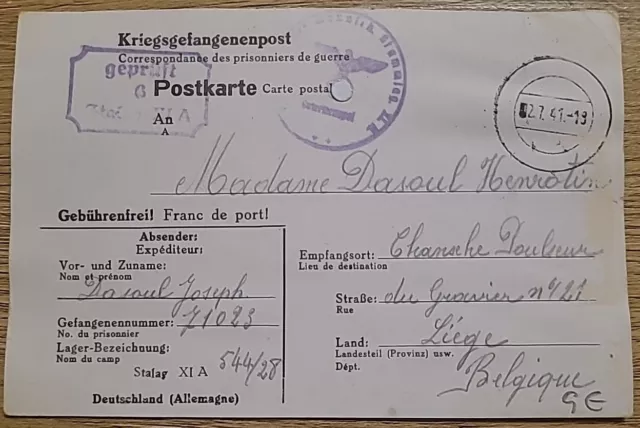 Zensur Karte Lager Stalag XI A Altengrabow Liege Kriegsgefangenenpost POW (34