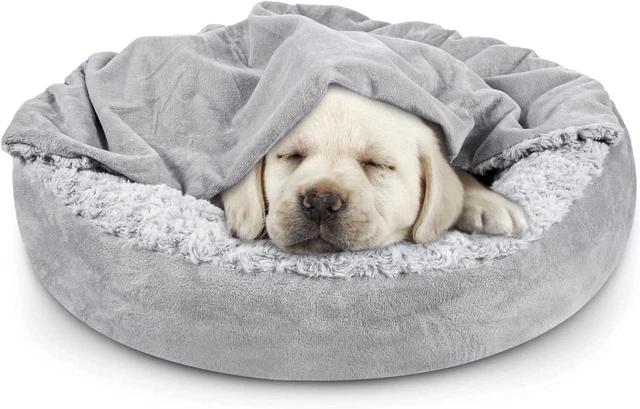 Small Dog Bed Cat Bed with Hooded Blanket 23/26 Inch Donut Round Cozy Cuddler
