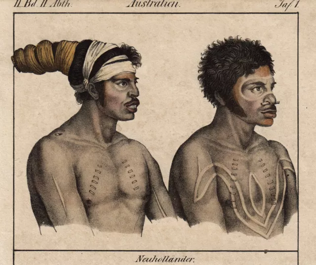 Australie Ethnologie Original Lithographie Völkergalerie 1840