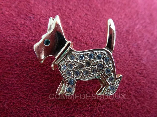 Broche "Fox Terrier" comme un pin's cristal Blanc Chasse - Bijoux pur Bestiaire